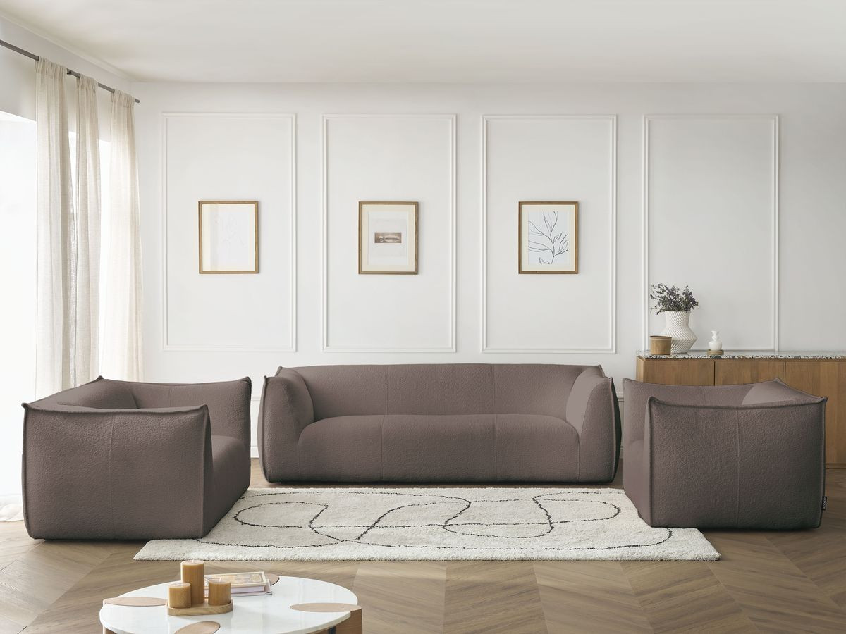 Ensemble canapé droit fixe 3 + 2 places + fauteuil GIORGIA tissu bouclette