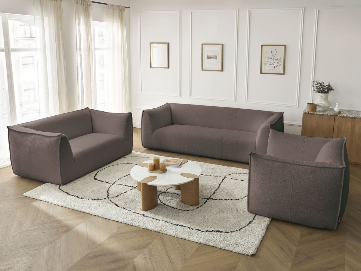 Ensemble canapé droit fixe 3 + 2 places + fauteuil GIORGIA tissu bouclette