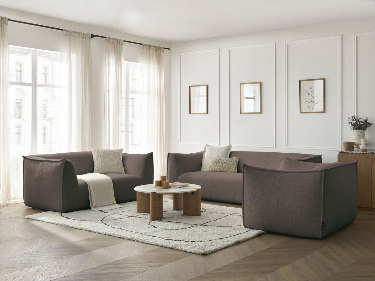 Ensemble canapé droit fixe 3 + 2 places + fauteuil GIORGIA tissu bouclette