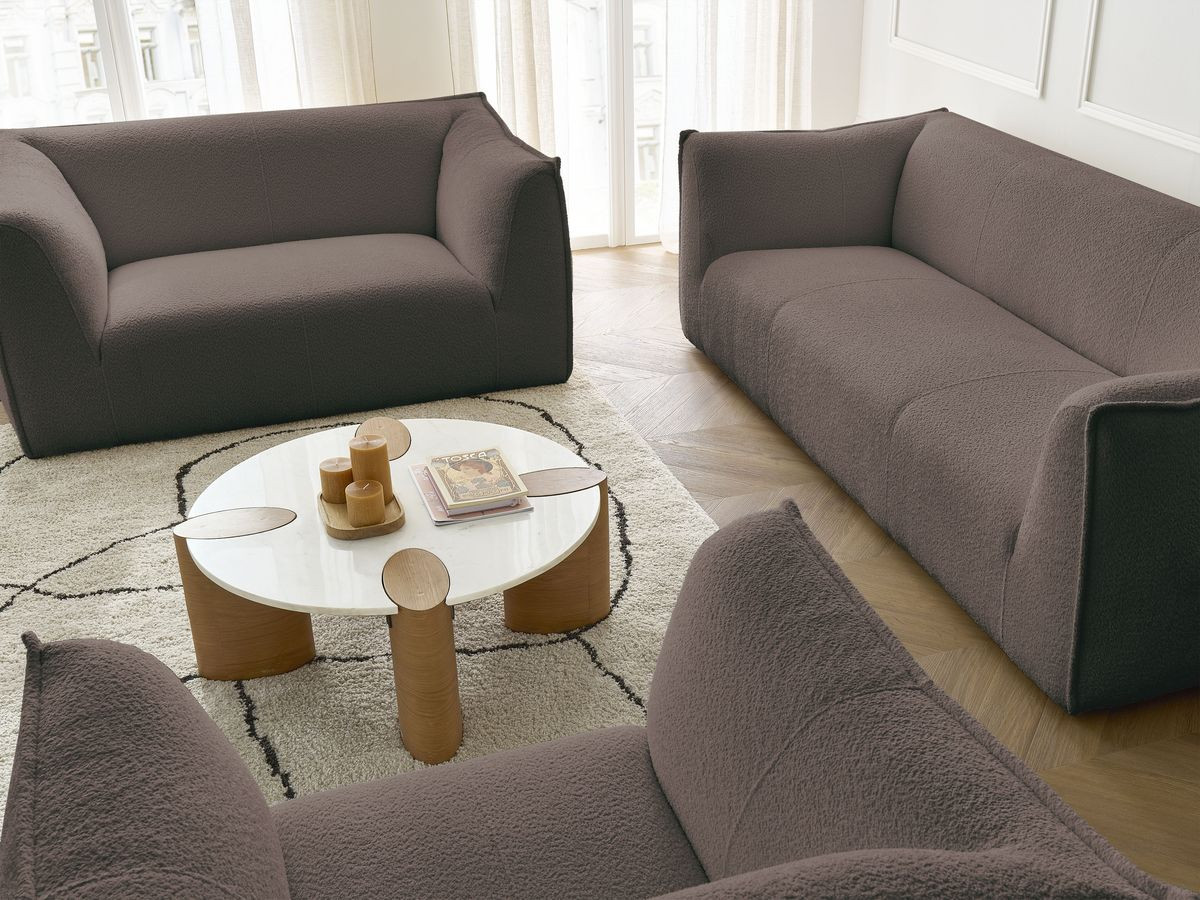 Ensemble canapé droit fixe 3 + 2 places + fauteuil GIORGIA tissu bouclette