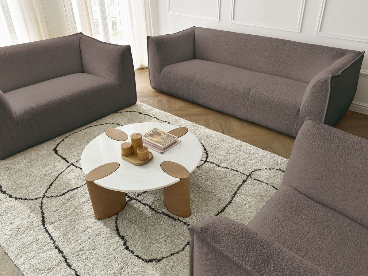Ensemble canapé droit fixe 3 + 2 places + fauteuil GIORGIA tissu bouclette