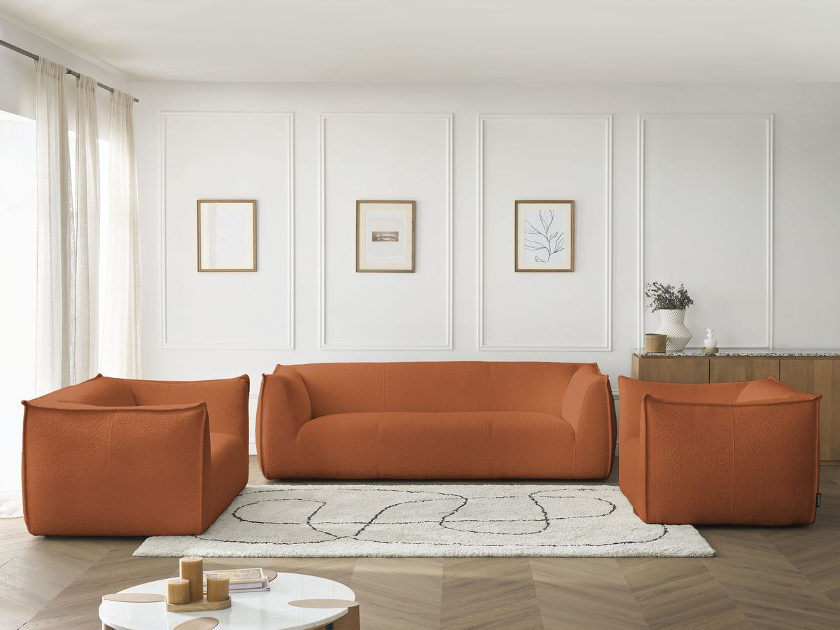Ensemble canapé droit 3 + 2 places + fauteuil GIORGIA bouclette orange — vue 5