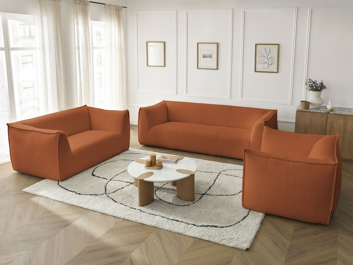 Ensemble canapé droit fixe 3 + 2 places + fauteuil GIORGIA tissu bouclette