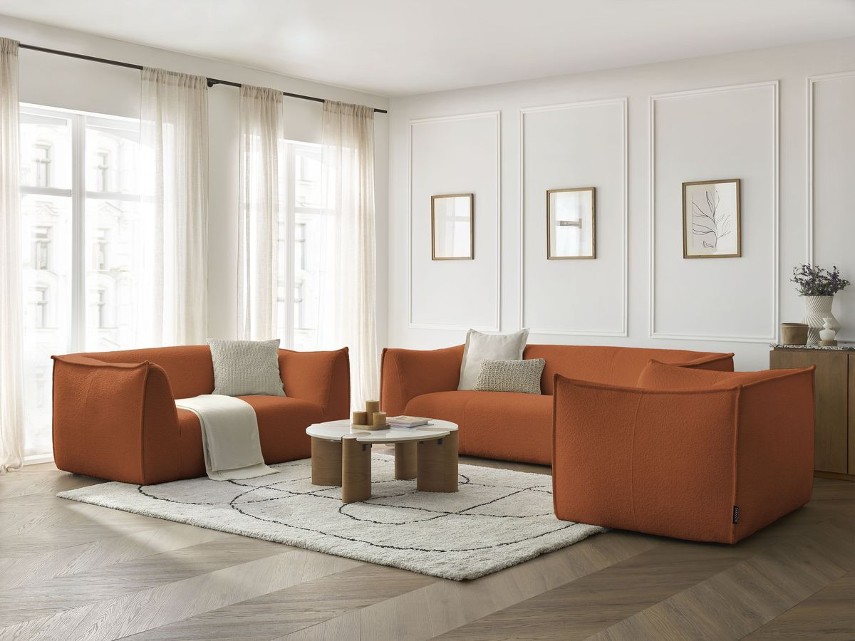 Ensemble canapé droit fixe 3 + 2 places + fauteuil GIORGIA tissu bouclette