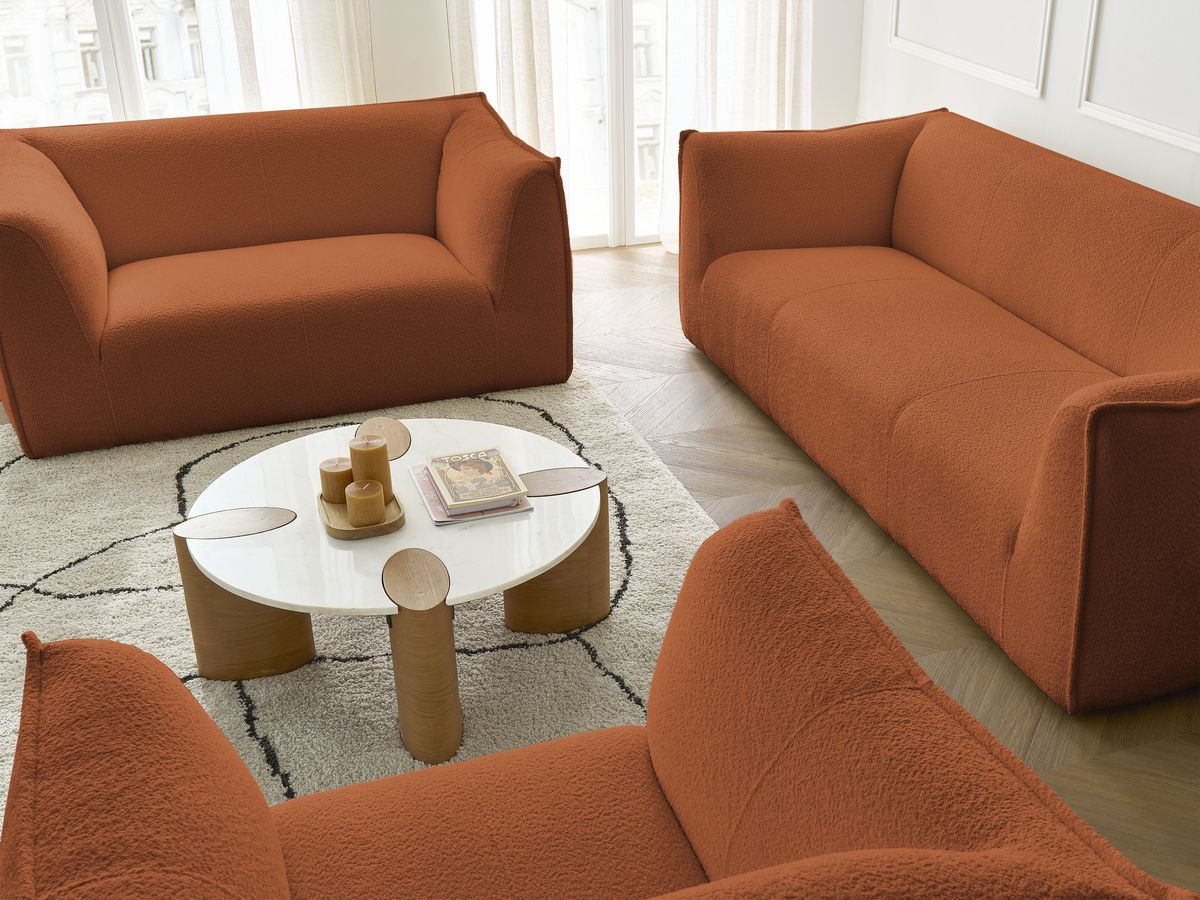 Ensemble canapé droit fixe 3 + 2 places + fauteuil GIORGIA tissu bouclette