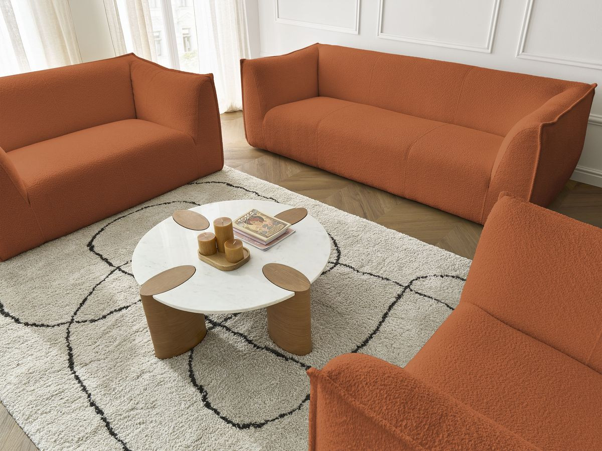 Ensemble canapé droit fixe 3 + 2 places + fauteuil GIORGIA tissu bouclette