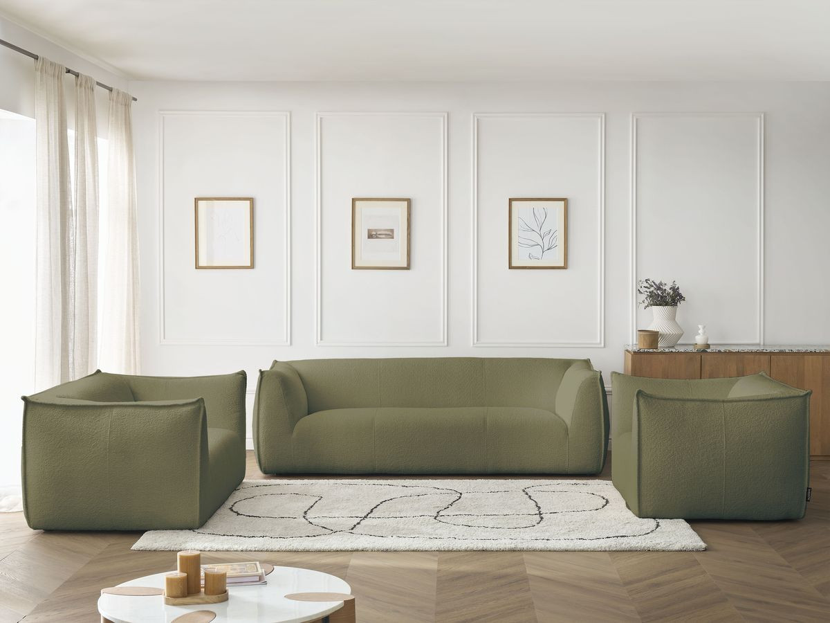 Ensemble canapé droit fixe 3 + 2 places + fauteuil GIORGIA tissu bouclette
