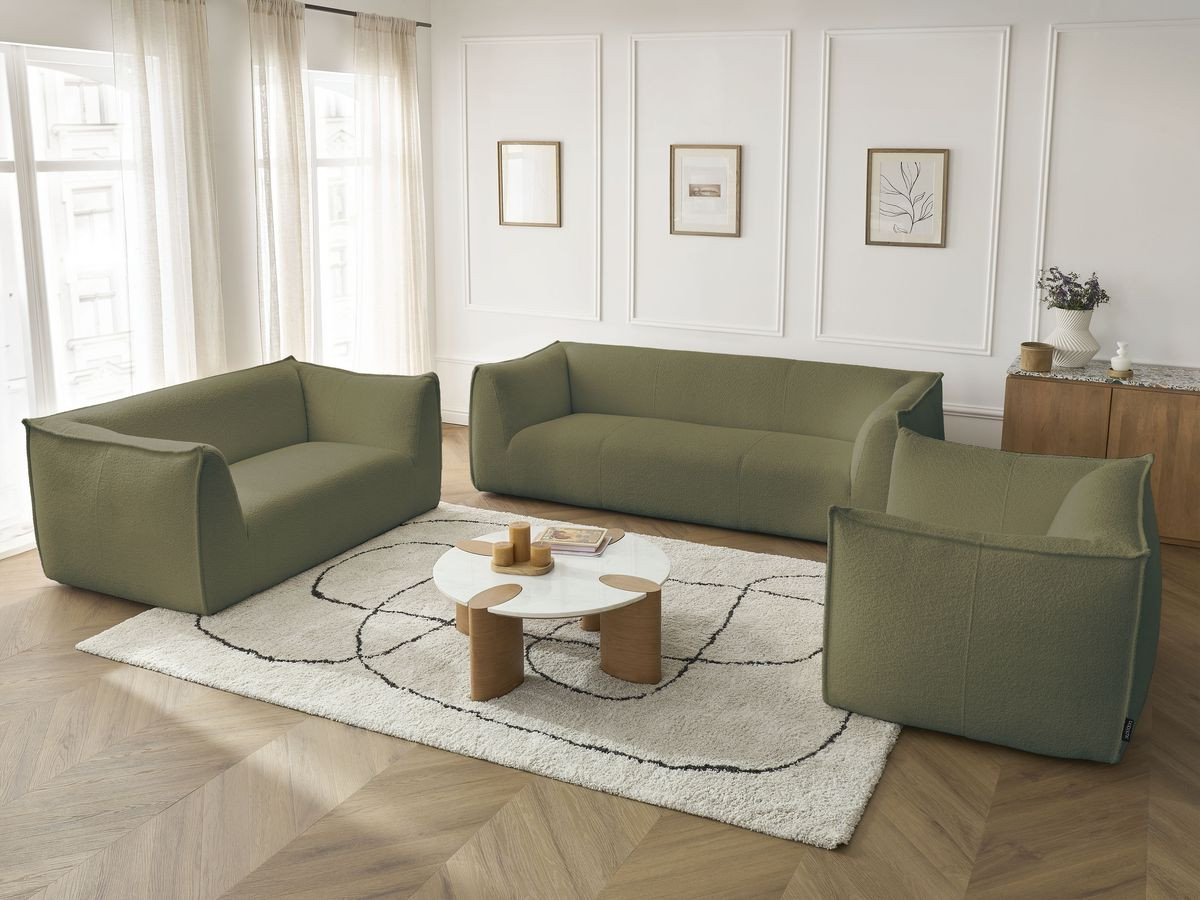 Ensemble canapé droit fixe 3 + 2 places + fauteuil GIORGIA tissu bouclette