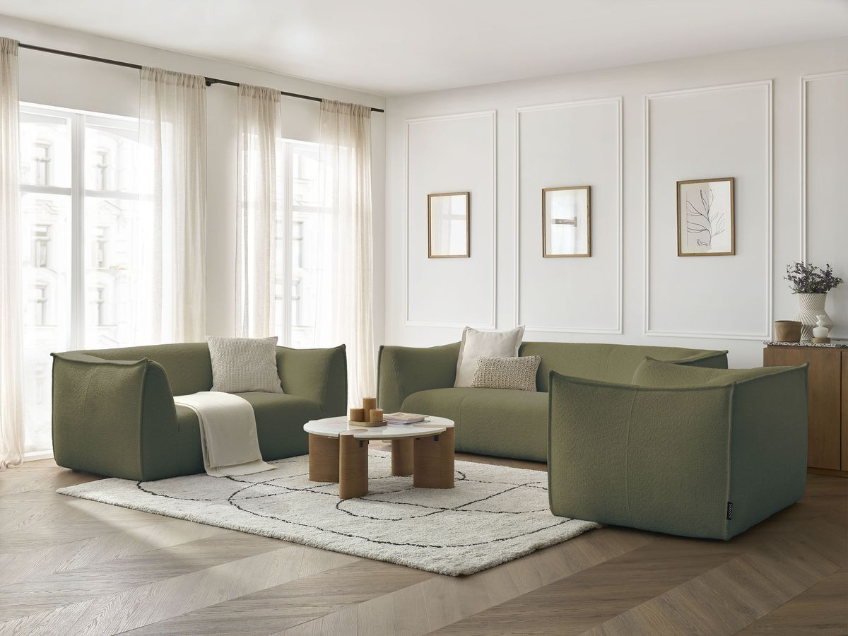 Ensemble canapé droit fixe 3 + 2 places + fauteuil GIORGIA tissu bouclette