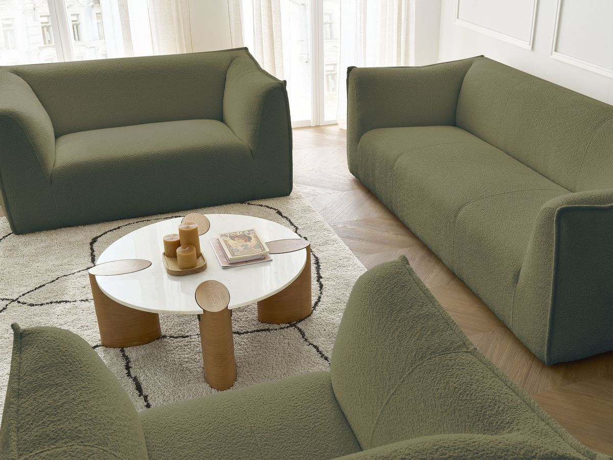 Ensemble canapé droit fixe 3 + 2 places + fauteuil GIORGIA tissu bouclette