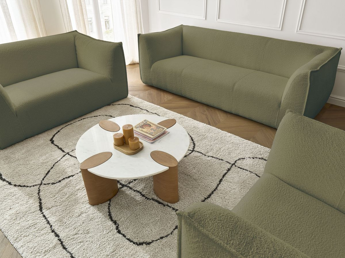 Ensemble canapé droit fixe 3 + 2 places + fauteuil GIORGIA tissu bouclette
