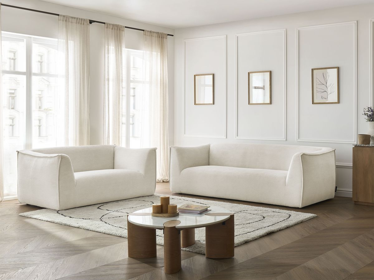 Ensemble canapé droit 3 + 2 places GIORGIA velours côtelé beige — vue 6