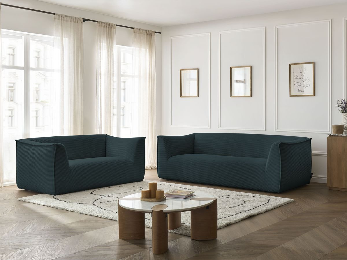 Ensemble canapé droit 3 + 2 places GIORGIA velours côtelé bleu foncé — vue 6