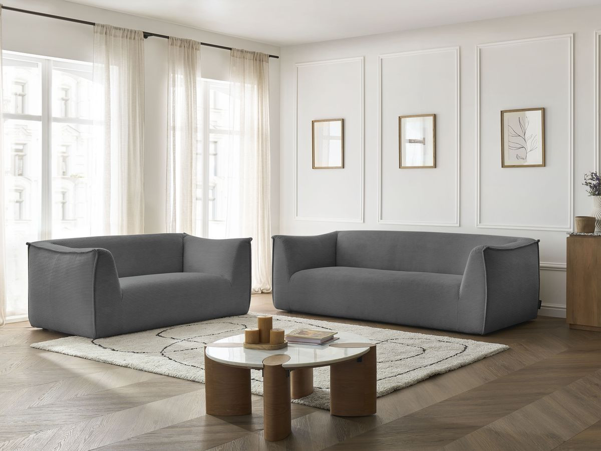 Ensemble canapé droit 3 + 2 places GIORGIA velours côtelé gris foncé — vue 6