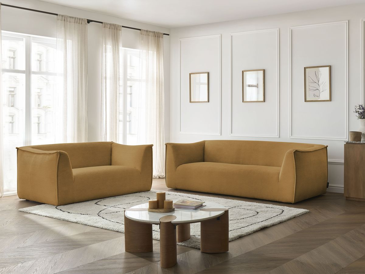 Ensemble canapé droit 3 + 2 places GIORGIA velours côtelé jaune — vue 6