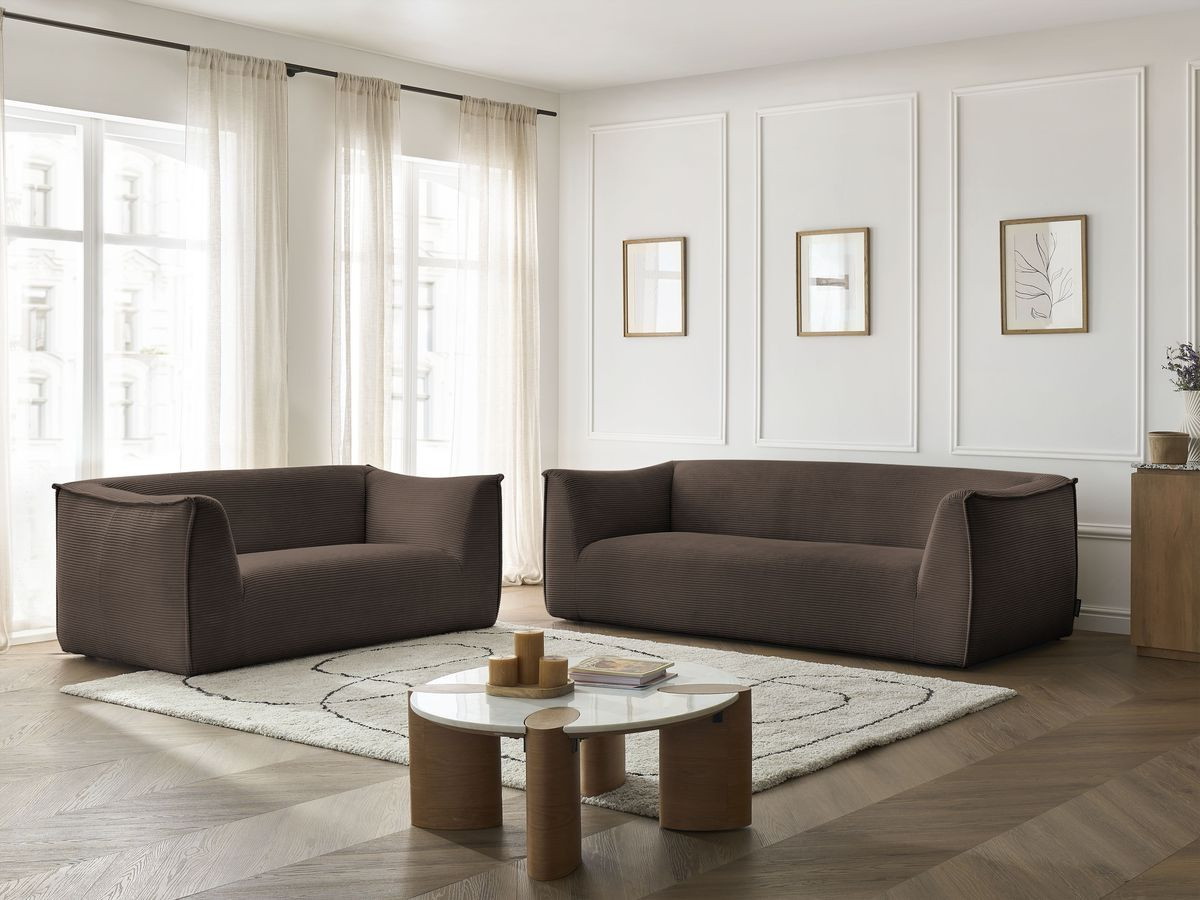 Ensemble canapé droit 3 + 2 places GIORGIA velours côtelé marron — vue 6