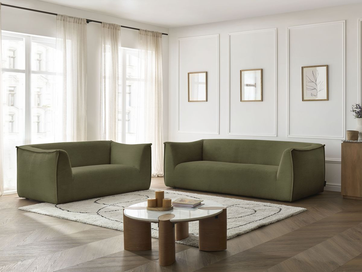 Ensemble canapé droit 3 + 2 places GIORGIA velours côtelé vert — vue 6