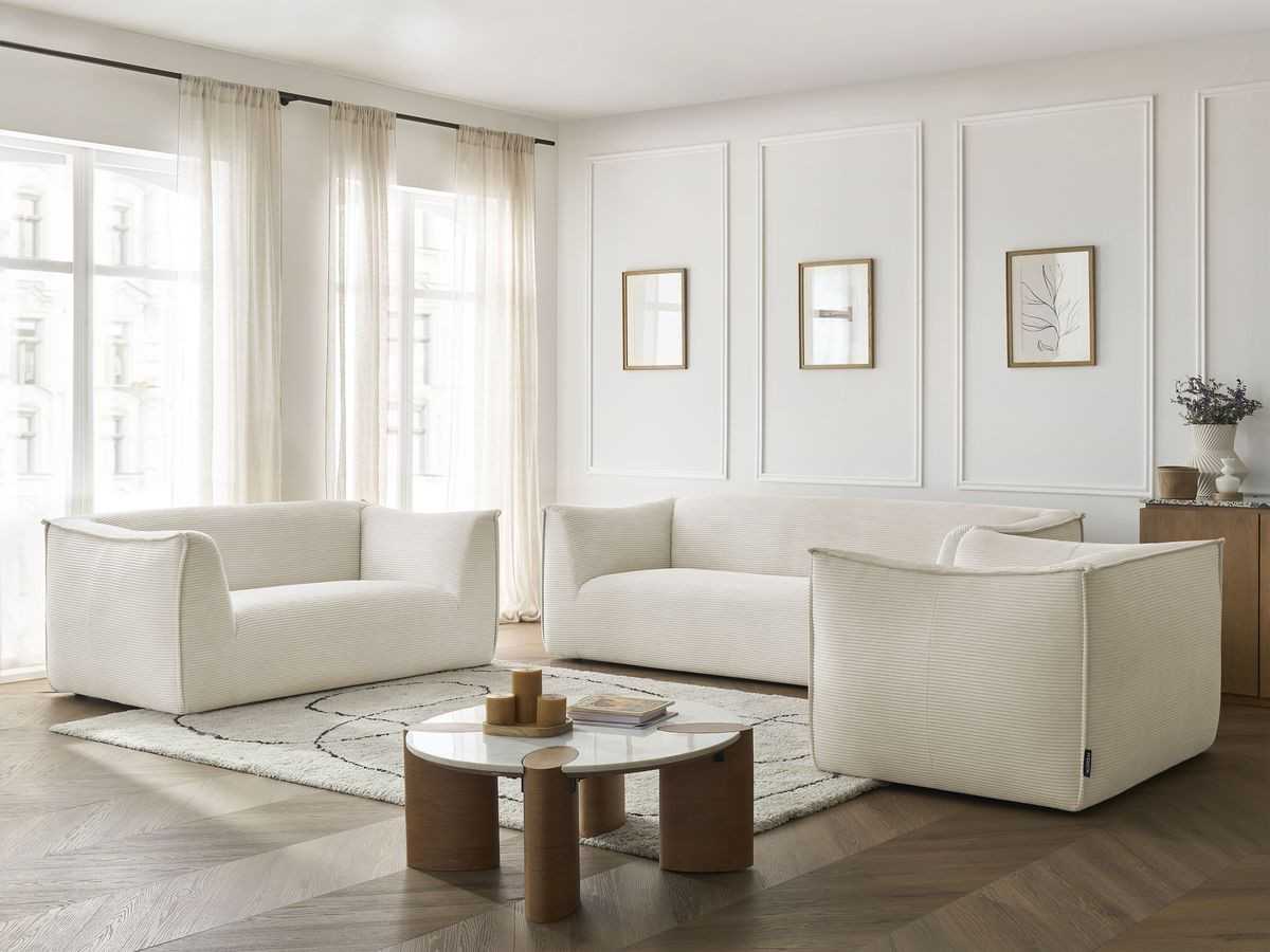 Ensemble canapé droit 3 + 2 places + fauteuil GIORGIA velours côtelé beige — vue 6