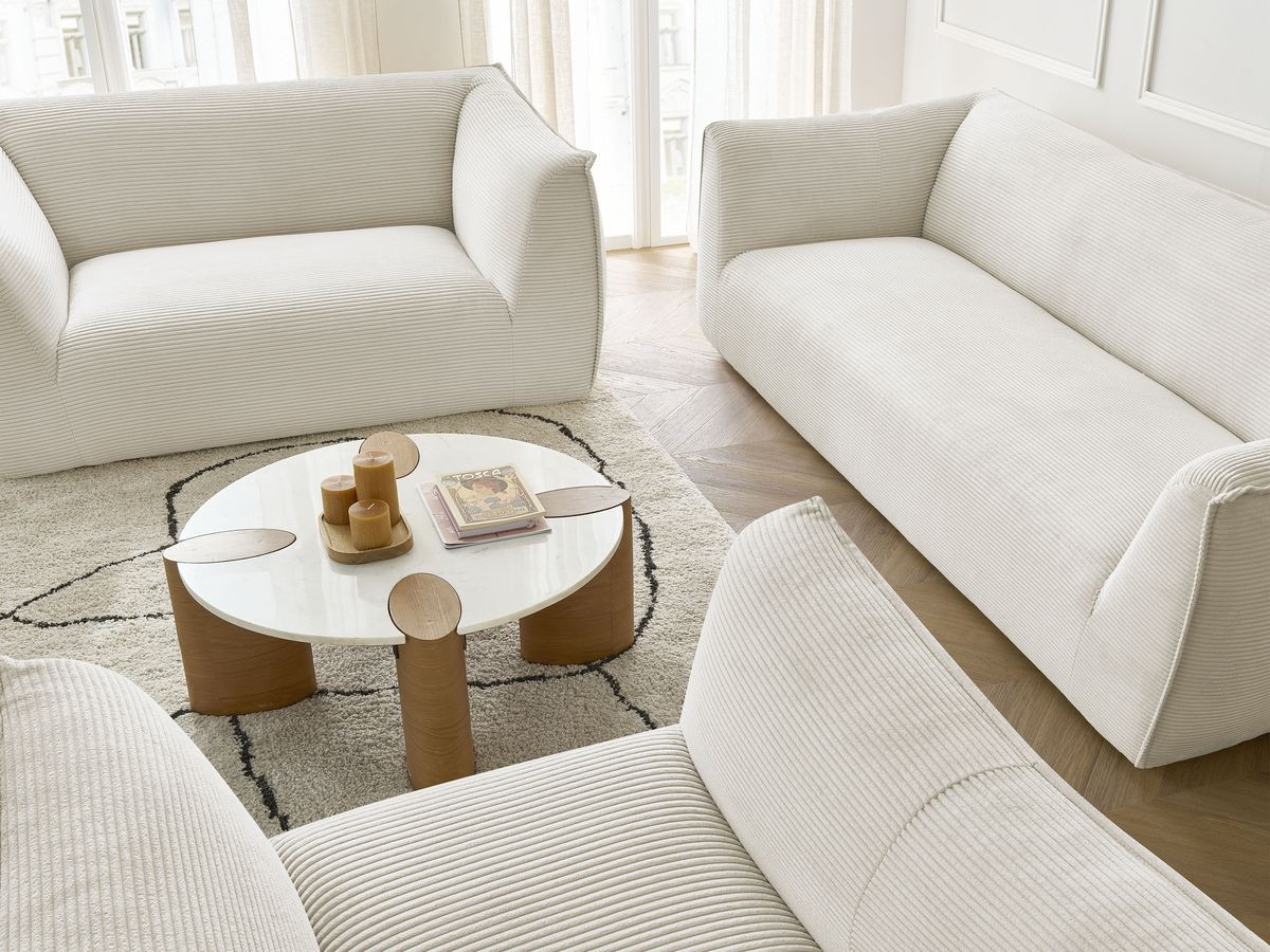 Ensemble canapé droit fixe 3 + 2 places + fauteuil GIORGIA velours côtelé