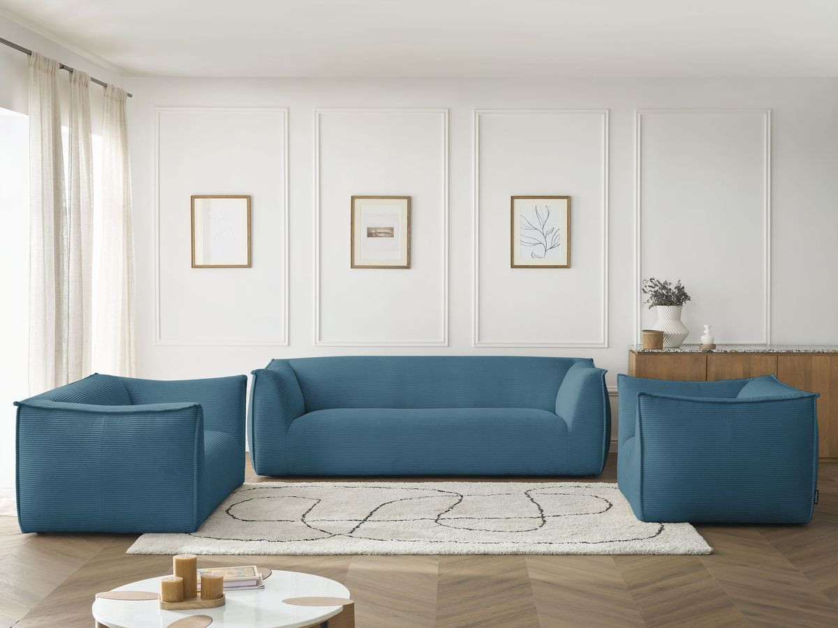 Ensemble canapé droit fixe 3 + 2 places + fauteuil GIORGIA velours côtelé