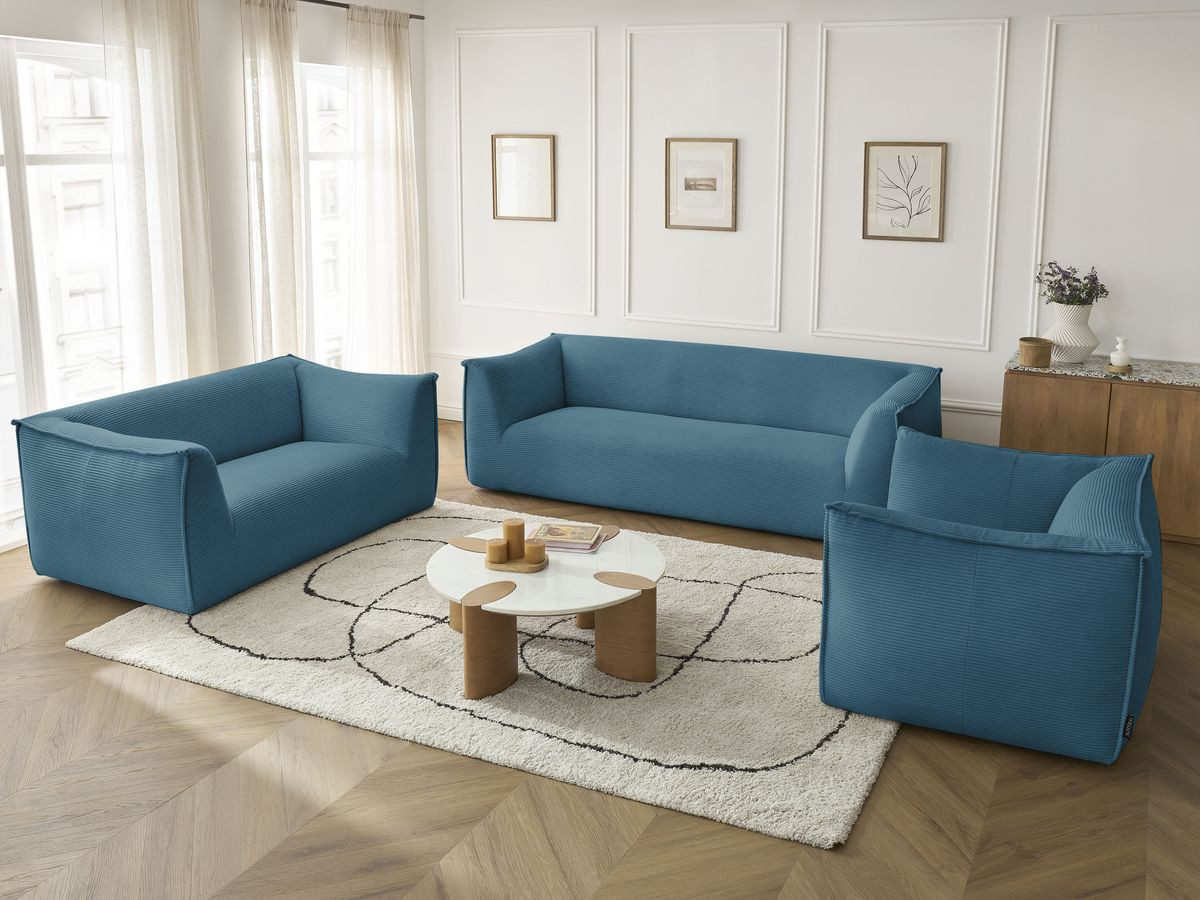 Ensemble canapé droit fixe 3 + 2 places + fauteuil GIORGIA velours côtelé