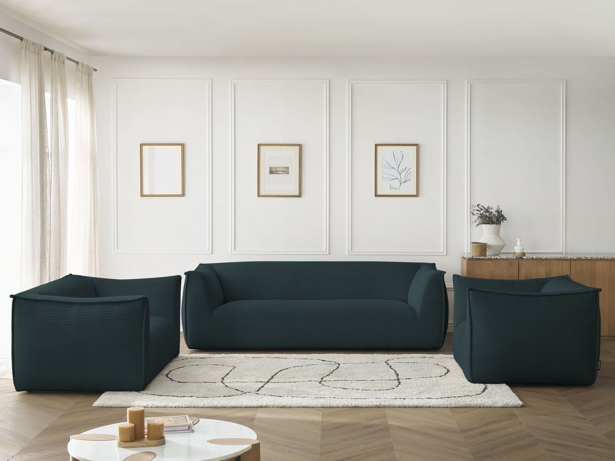 Ensemble canapé droit fixe 3 + 2 places + fauteuil GIORGIA velours côtelé