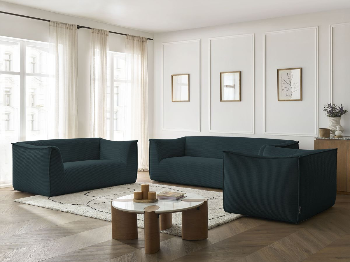 Ensemble canapé droit 3 + 2 places + fauteuil GIORGIA velours côtelé bleu foncé — vue 6