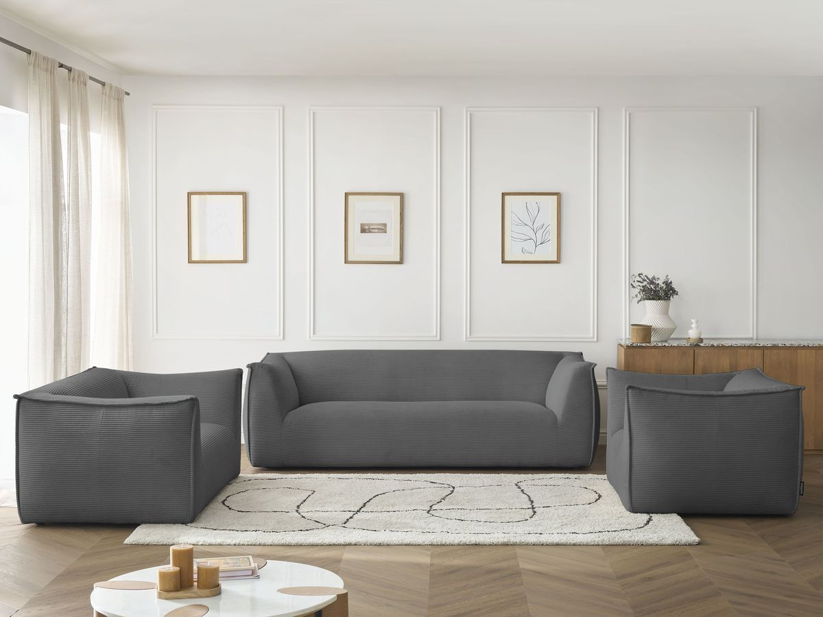 Ensemble canapé droit fixe 3 + 2 places + fauteuil GIORGIA velours côtelé