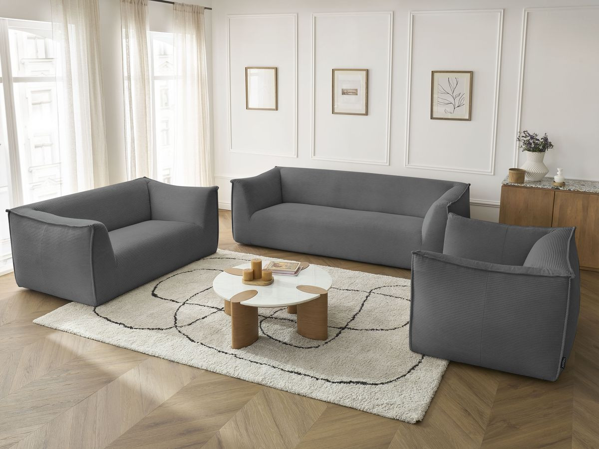 Ensemble canapé droit fixe 3 + 2 places + fauteuil GIORGIA velours côtelé