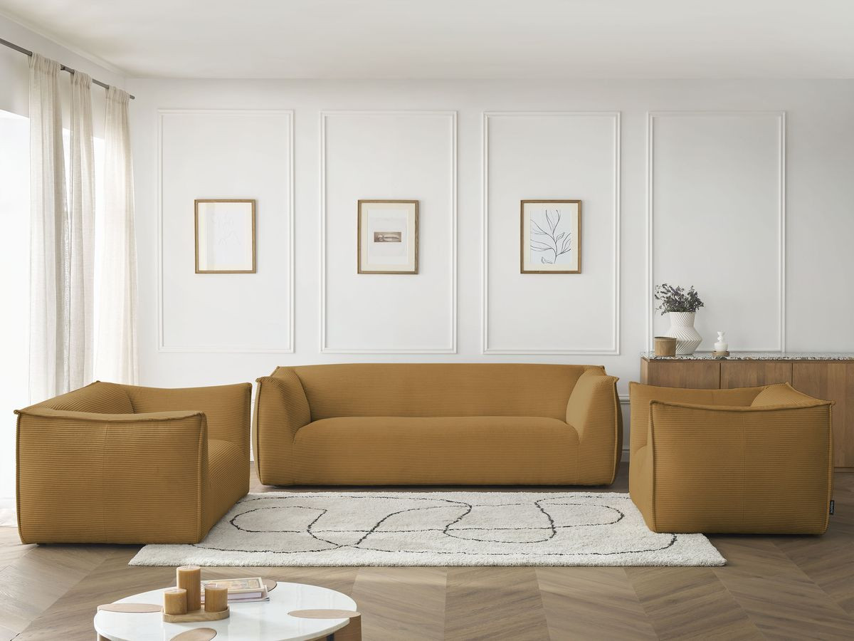 Ensemble canapé droit fixe 3 + 2 places + fauteuil GIORGIA velours côtelé