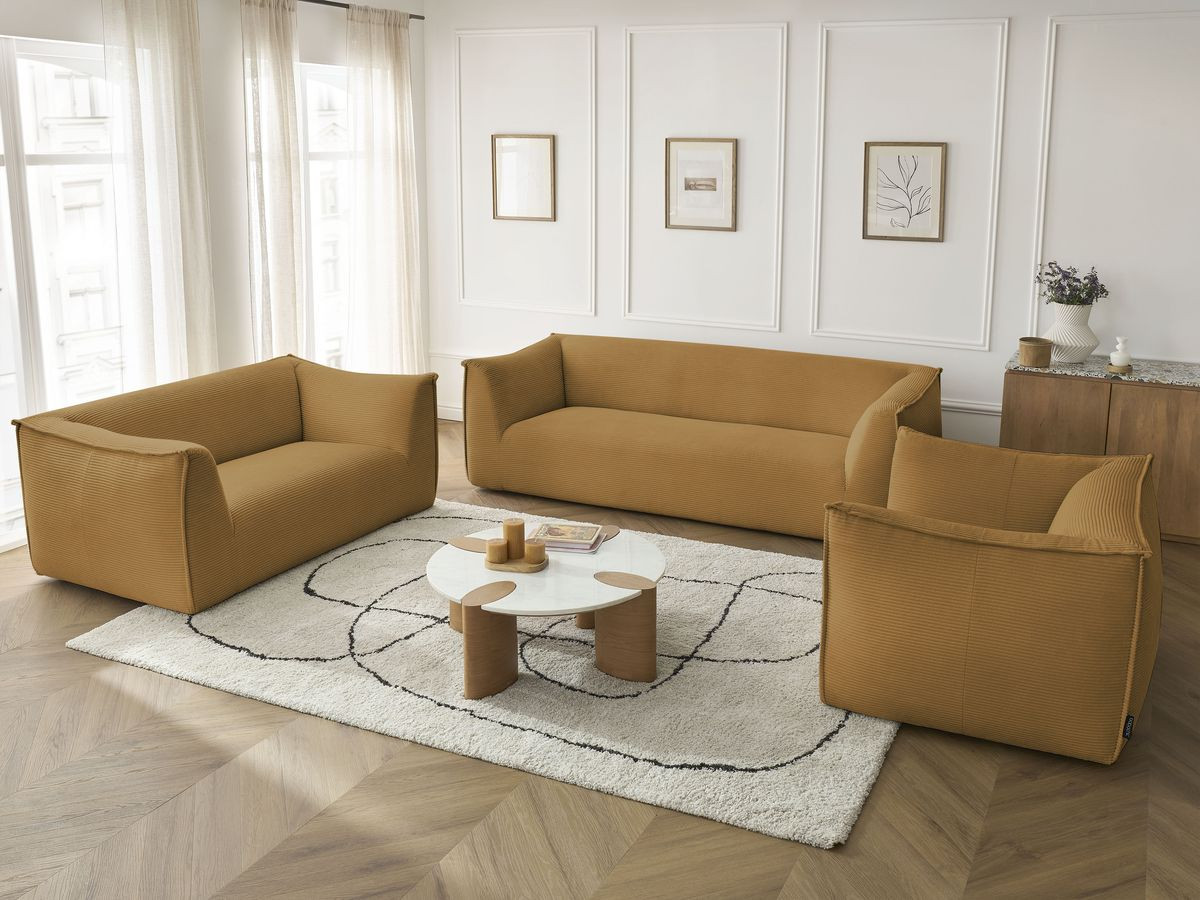 Ensemble canapé droit fixe 3 + 2 places + fauteuil GIORGIA velours côtelé