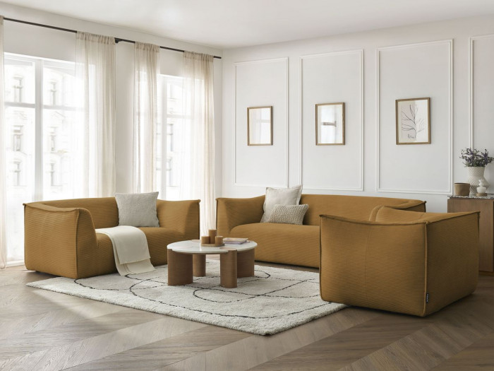 Ensemble canapé droit fixe 3 + 2 places et fauteuil GIORGIA velours côtelé