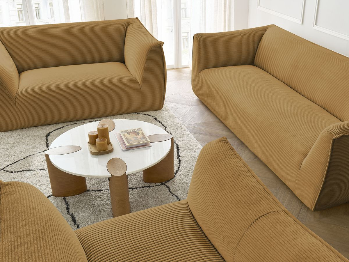 Ensemble canapé droit fixe 3 + 2 places + fauteuil GIORGIA velours côtelé