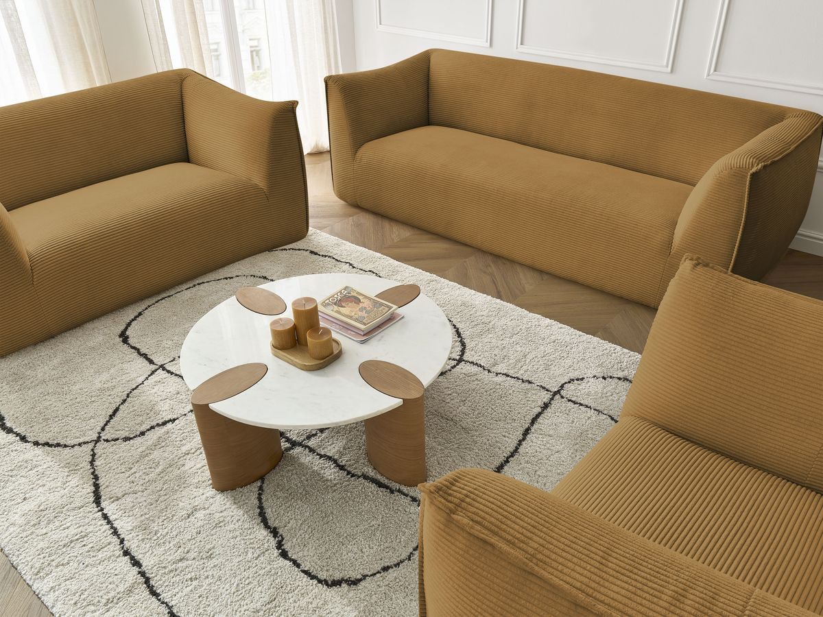 Ensemble canapé droit fixe 3 + 2 places + fauteuil GIORGIA velours côtelé