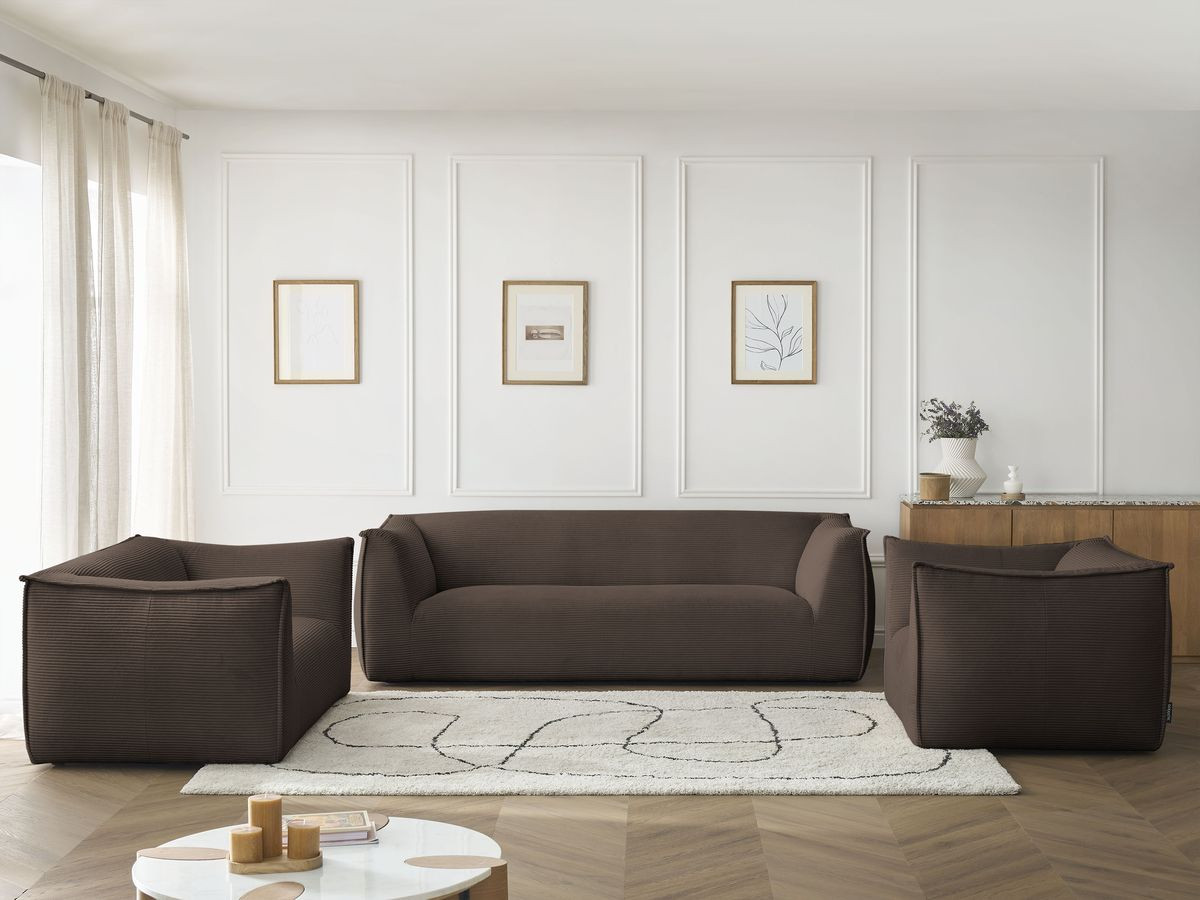 Ensemble canapé droit fixe 3 + 2 places + fauteuil GIORGIA velours côtelé