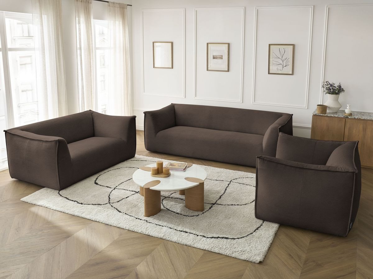 Ensemble canapé droit fixe 3 + 2 places + fauteuil GIORGIA velours côtelé