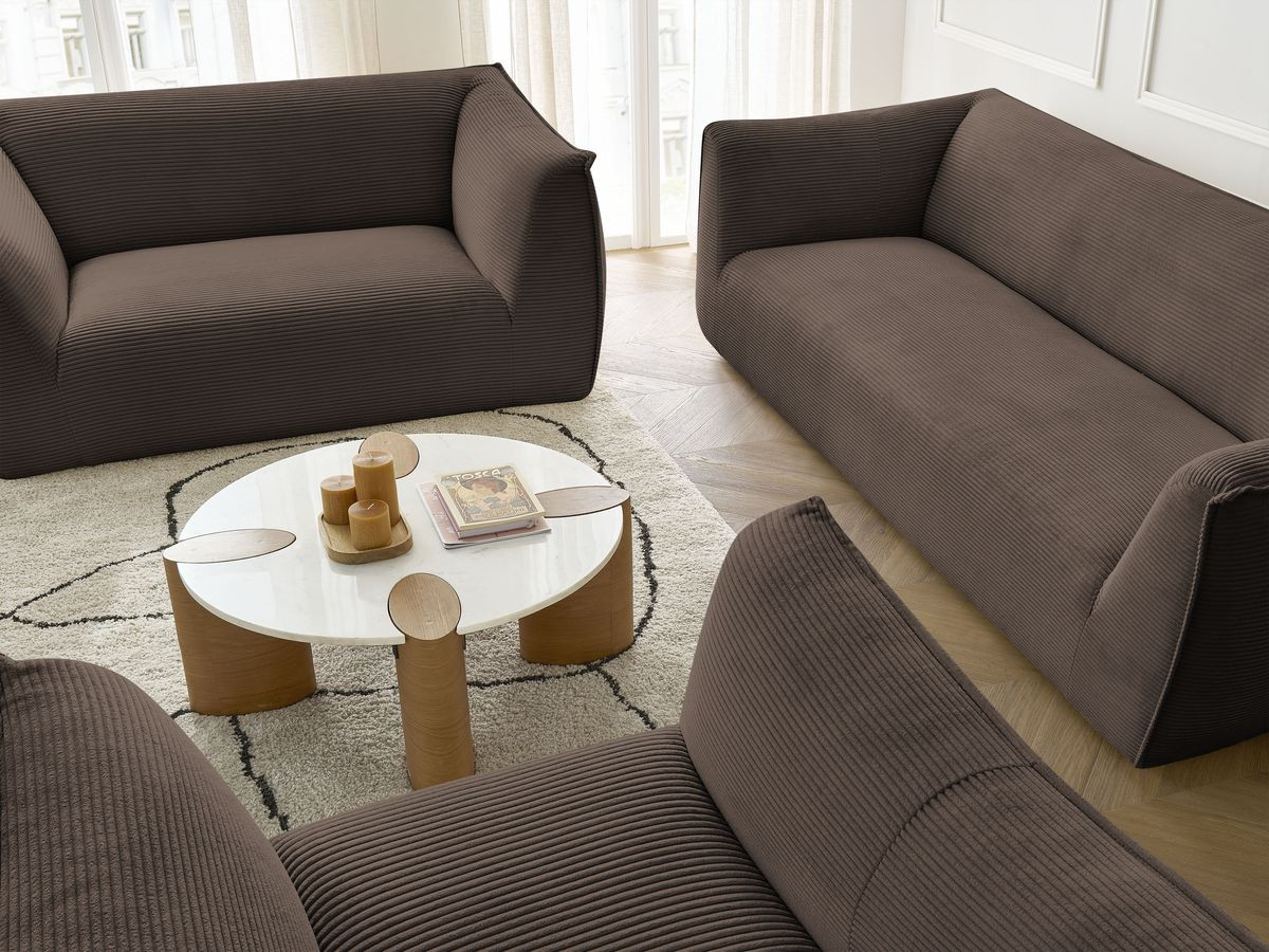 Ensemble canapé droit fixe 3 + 2 places + fauteuil GIORGIA velours côtelé