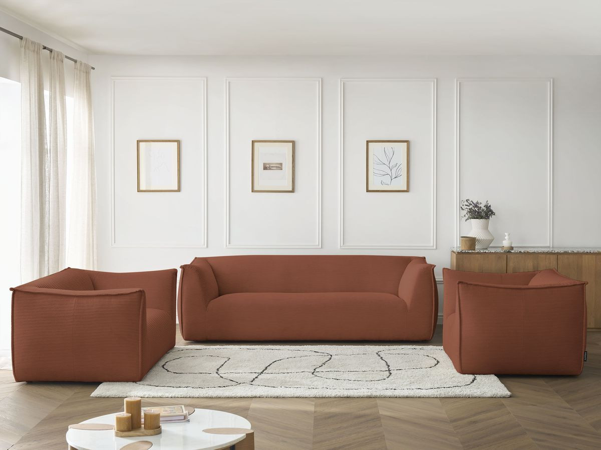 Ensemble canapé droit fixe 3 + 2 places + fauteuil GIORGIA velours côtelé