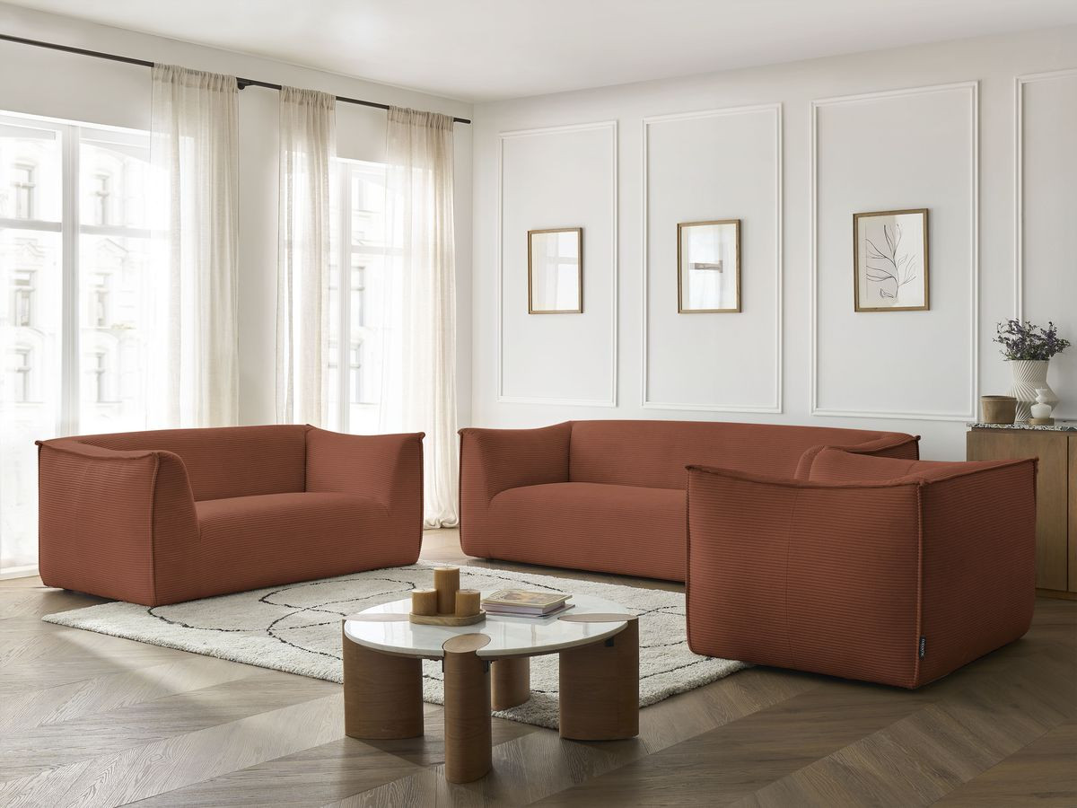 Ensemble canapé droit 3 + 2 places + fauteuil GIORGIA velours côtelé orange — vue 6