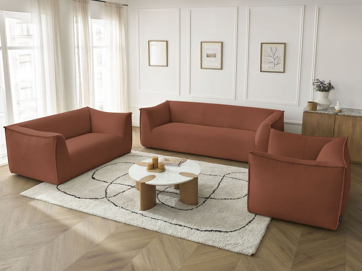 Ensemble canapé droit fixe 3 + 2 places + fauteuil GIORGIA velours côtelé