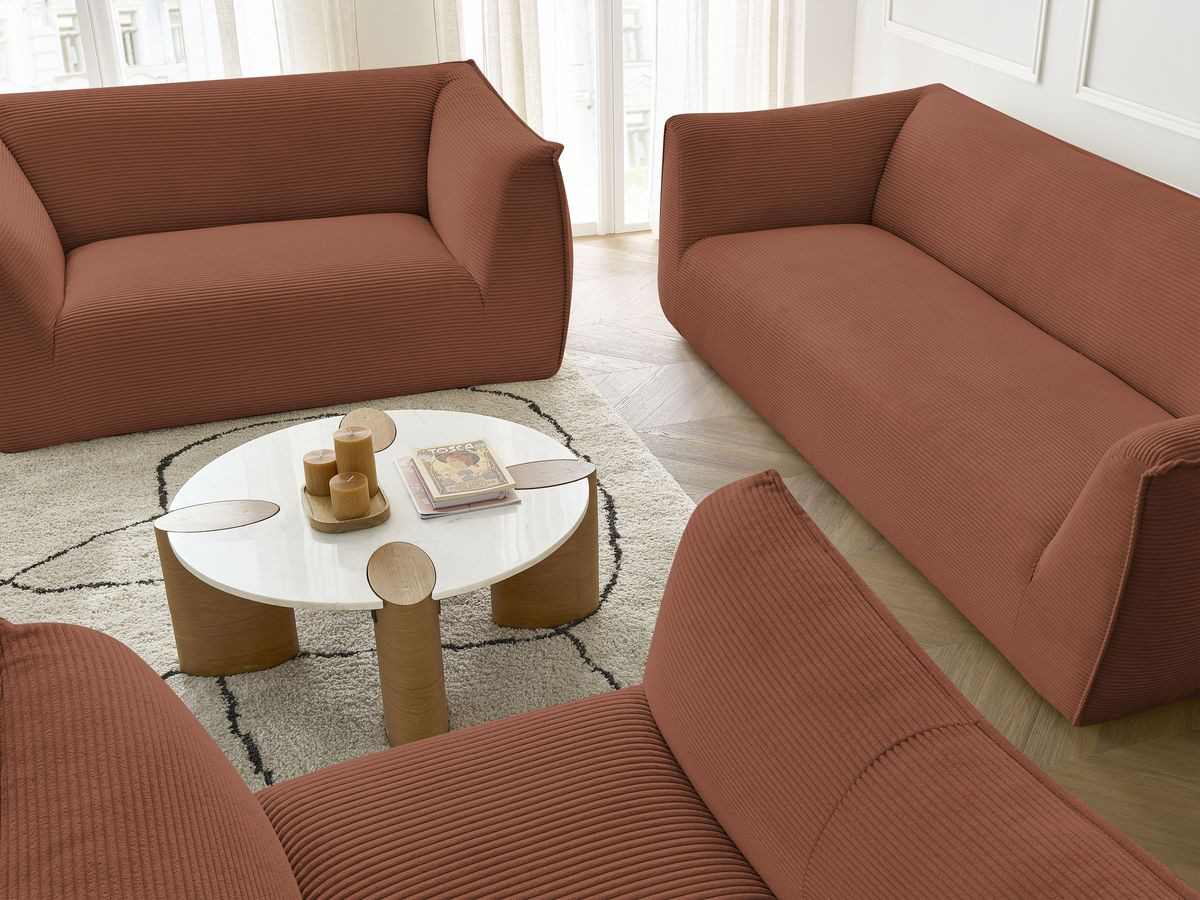 Ensemble canapé droit fixe 3 + 2 places + fauteuil GIORGIA velours côtelé
