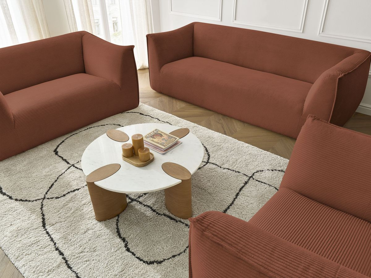 Ensemble canapé droit fixe 3 + 2 places + fauteuil GIORGIA velours côtelé