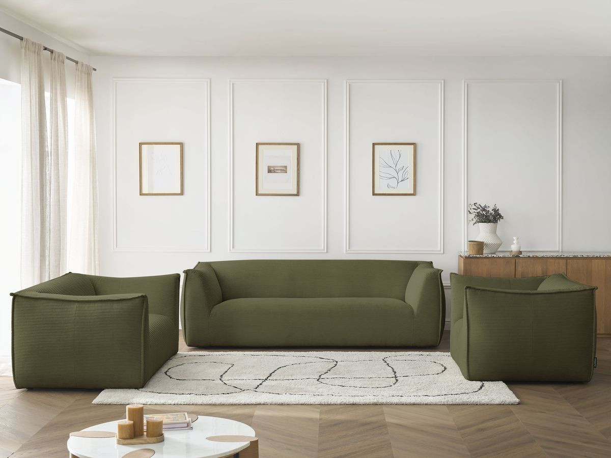 Ensemble canapé droit fixe 3 + 2 places + fauteuil GIORGIA velours côtelé
