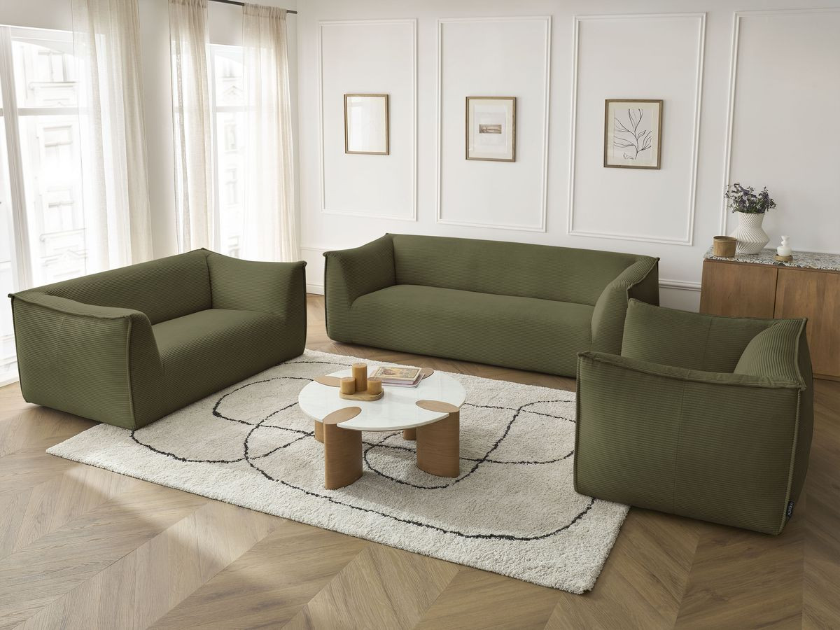 Ensemble canapé droit fixe 3 + 2 places + fauteuil GIORGIA velours côtelé