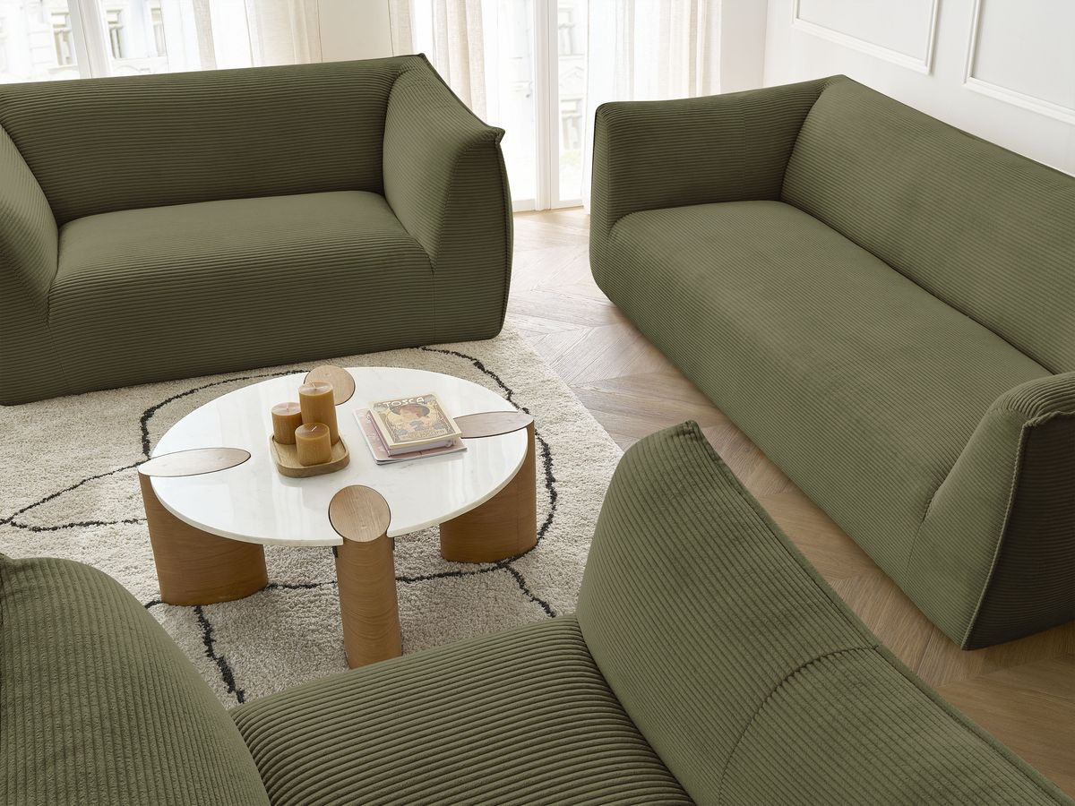 Ensemble canapé droit fixe 3 + 2 places + fauteuil GIORGIA velours côtelé