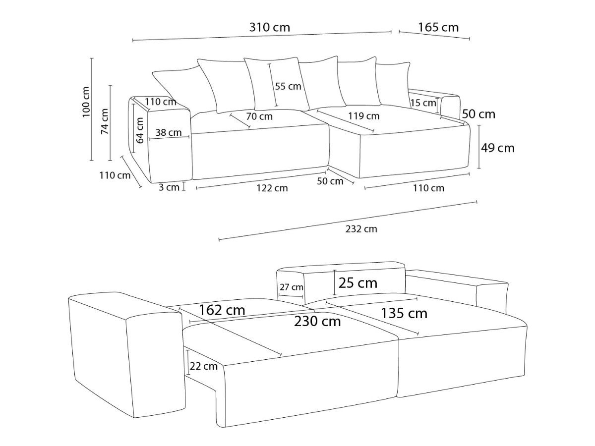Canapé d'angle convertible réversible coffre VOLTAIRE tissu lisse