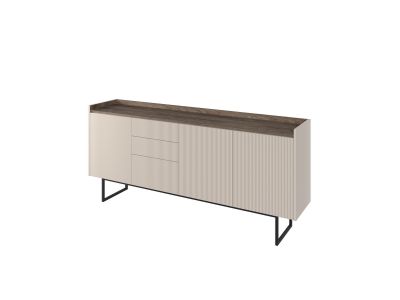 Buffet 3 portes 192 cm LOUNA beige et effet bois avec tasseaux et LED