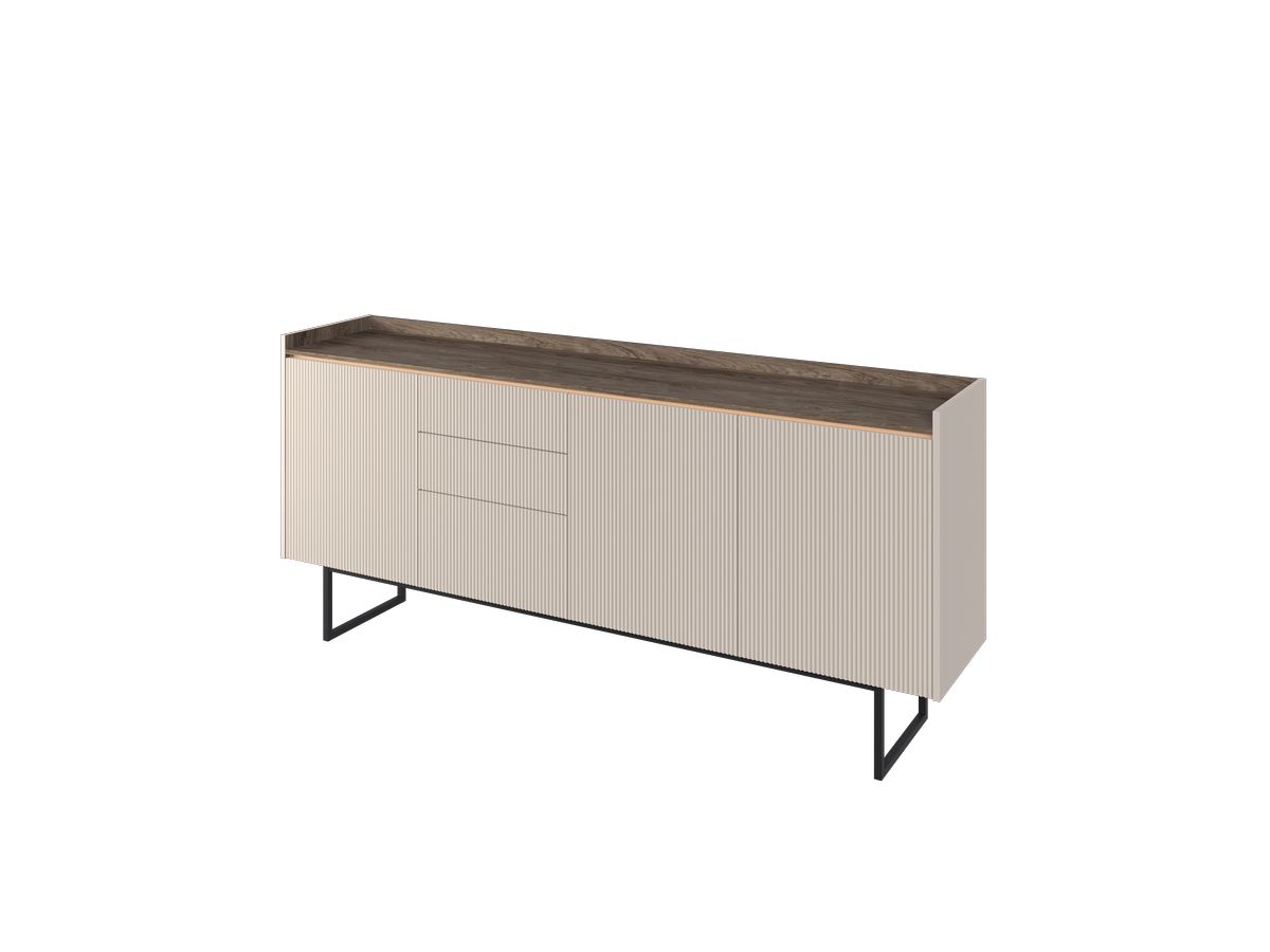 LOUNA 3-deurs dressoir 192 cm beige en houtlook met lamellen en ledverlichting