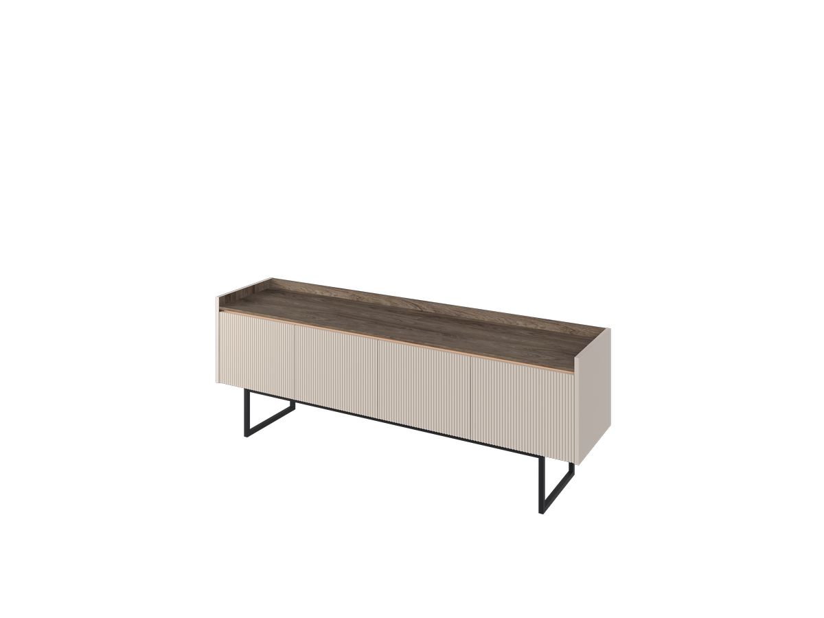 LOUNA 4-deurs tv-meubel 166 cm beige en houtlook met lamellen en led's