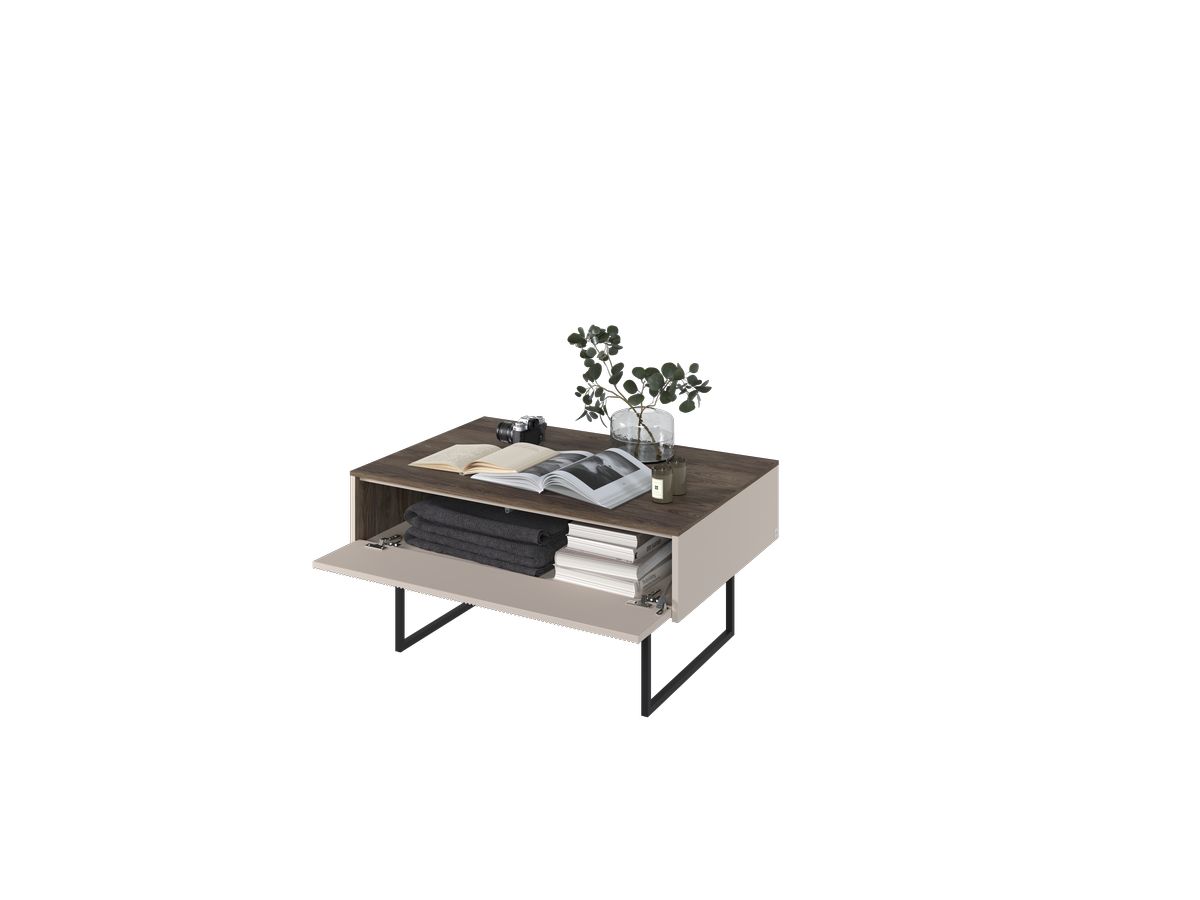 LOUNA 100 cm beige en houtlook salontafel met 1 deur en noppen